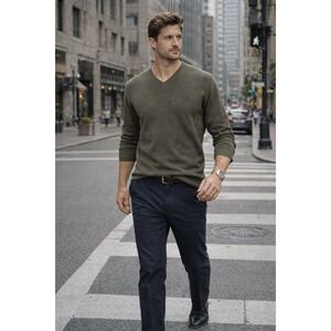 Koutons Mens Brown V-Neck Sweater XXL Acrylic Rib Pullover Casual Fits like L/XL